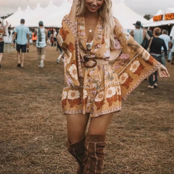 Boho Floral Print Short Kimono Belted Cover up - Picture 4 of 14
